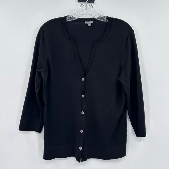 Ann Taylor Silk Blend Cardigan Sweater Black Classic Staples Womens Size Large - Picture 3 of 11